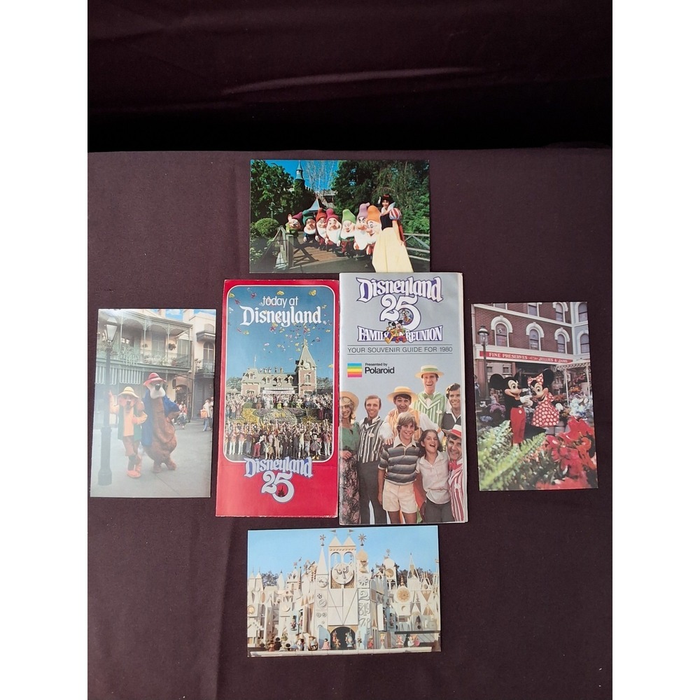 Vintage Disneyland's  25th Anniversary Tour Guide,‎ Bday Parade And 4 Postcards